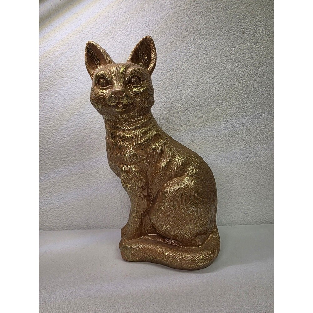 Vintage Gold Blow Mold Plastic Cat Decor Statue Figure Kitten Kitty 11” Tall